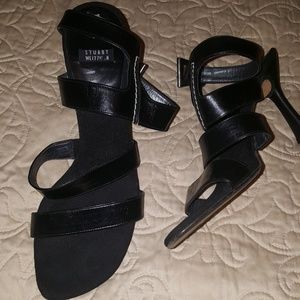 Stuart Weitzman black leather strappy heels